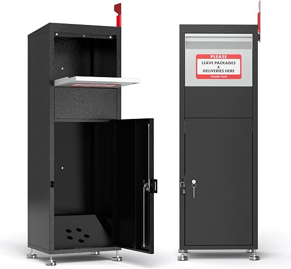 Pochar Package Delivery Boxes for Outside- Secure Parcel Drop Box with Combination & Key Lock - Anti-Theft Outdoor Package Drop Box for Porch Home Office, 15 x 11.25 x 45.25