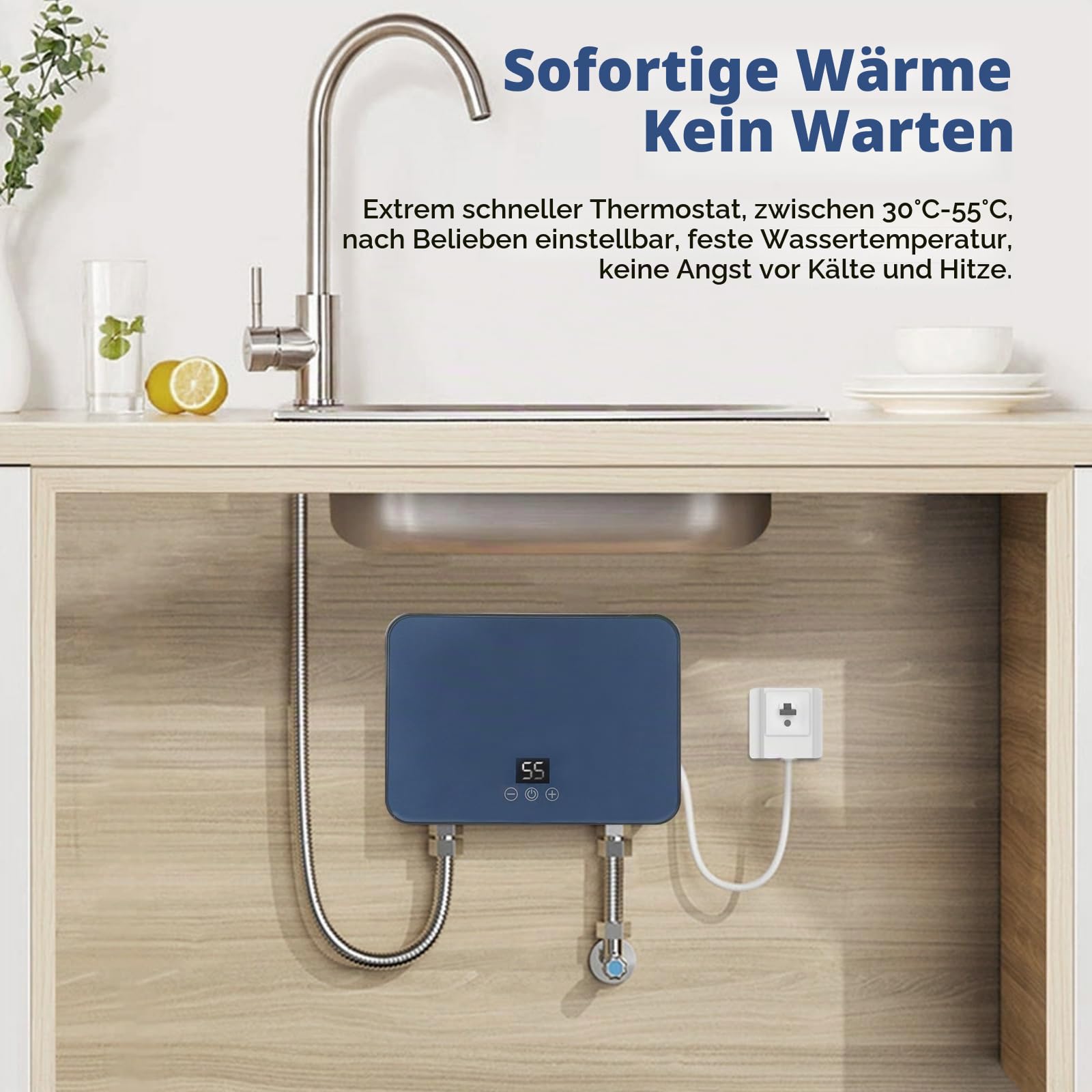 Mini Elektrische Durchlauferhitzer 220V 6000W Warmwasserbereiter mit LED Temperaturanzeige,Instant Durchlauferhitzer für Küche Bad (6kW)