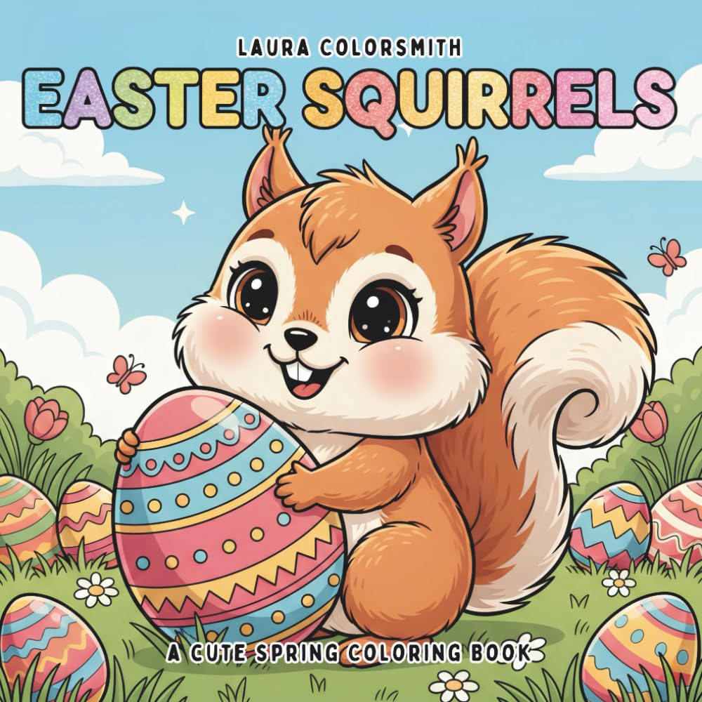 Easter Squirrels - A Cute Spring Coloring Book: Adorable Squirrels, Easter Eggs, Bunnies, and Spring Animals in a Fun and Easy Coloring Book for Kids (Coloring Book for Easter)