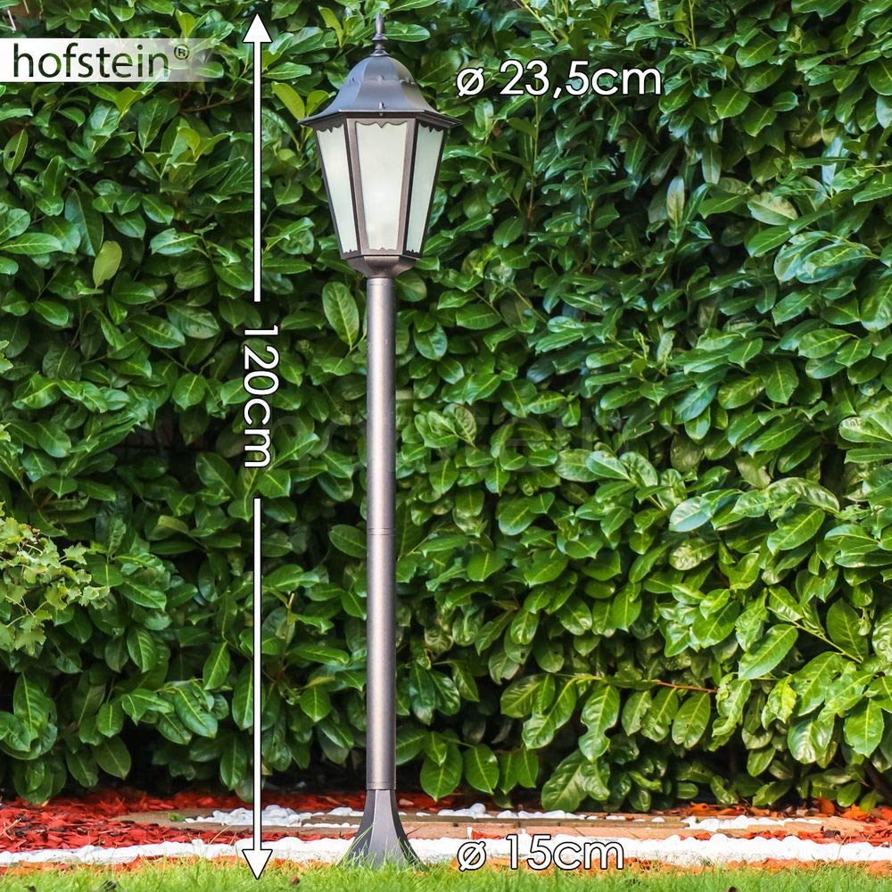 Lámpara de exterior Hongkong Frost, lámpara de pie de aspecto antiguo, aluminio fundido en negro mate con cristales esmerilados,120cm, lámpara de jardín retro/vintage, E27, IP44, sin bombilla(s)