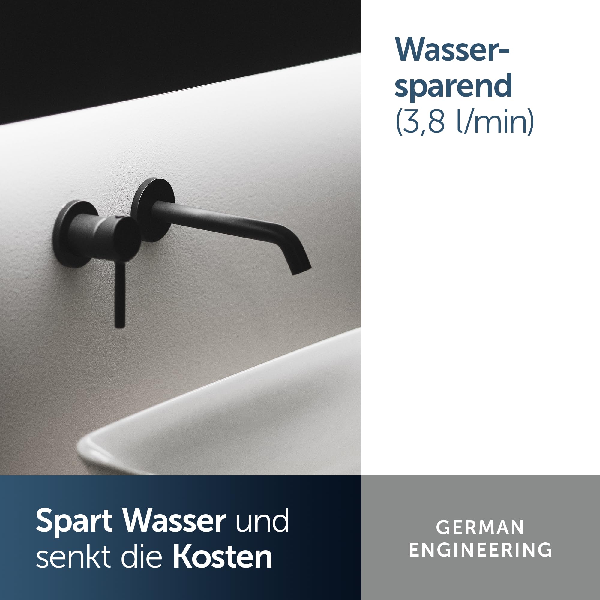 Ideal Standard – Ceraline Wand-Waschtischarmatur, Unterputz Bausatz 2 für Fertigmontage, wassersparende FirmaFlow Kartusche, Oberfläsche Silk Black (Schwarz matt)
