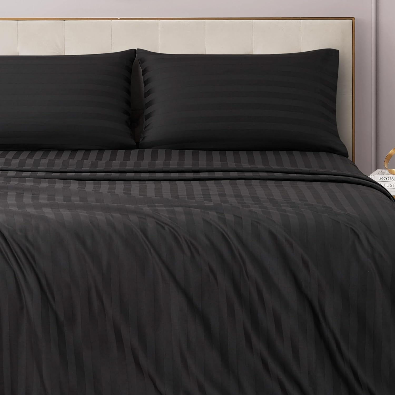 Juicy Couture Royal Dreams King Sateen 4 Piece Sheet Set - 100% Cotton Luxury Bed Sheets, Jet Black