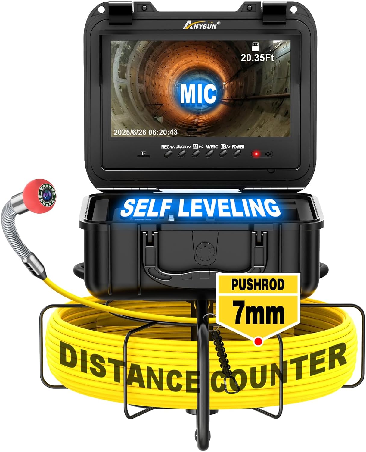 Anysun Sewer Camera Self Leveling with Distance Counter, 7MM Thicker Cable, 165Ft/50M Pipe Inspection Camera with 9'' 1080P IPS Screen, Video Drain Camera IP68 Industrial Borescope Snake, 32GB Card