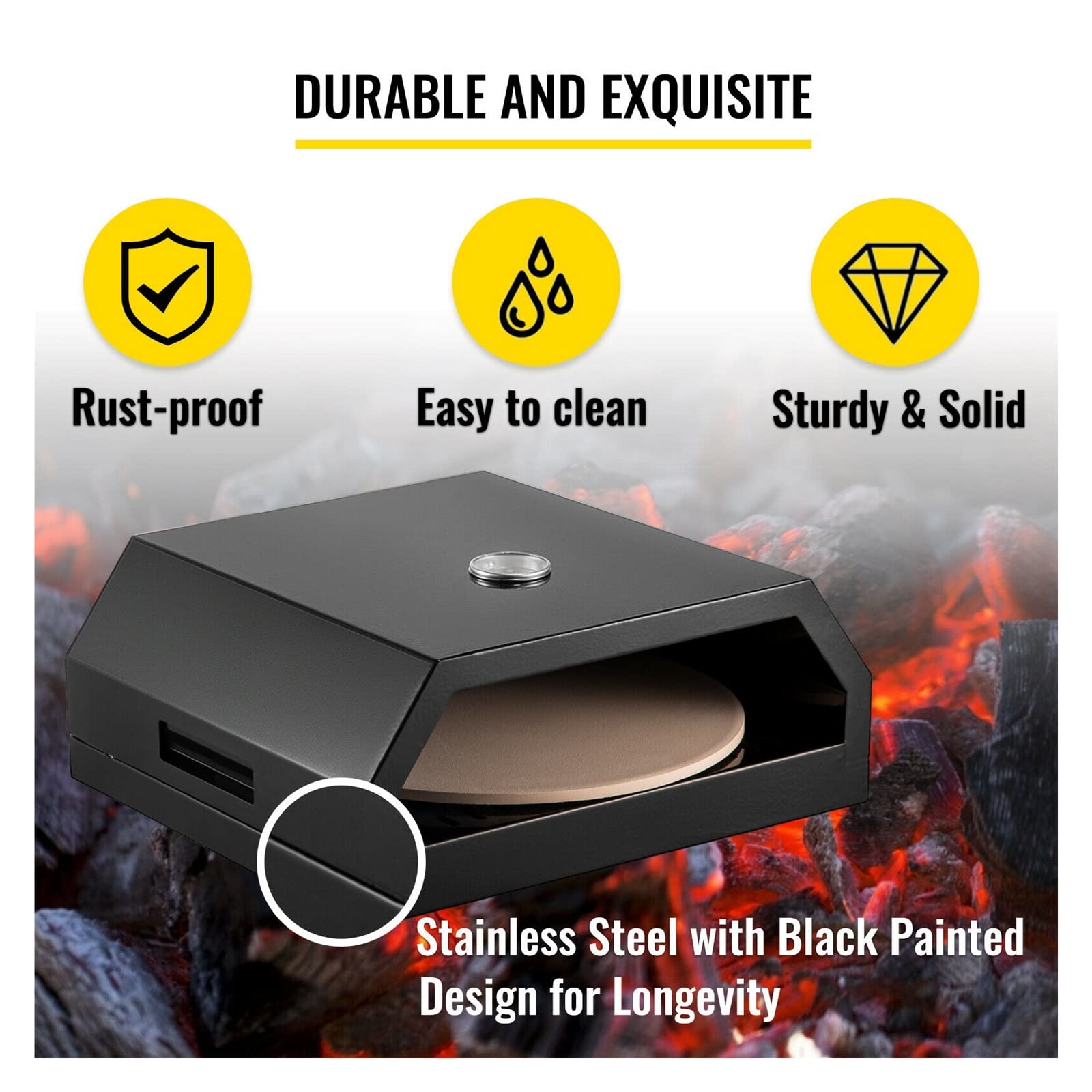 Horno de pizza BBQ, 42 x 37 x 19 cm horno de pizza exterior 24-232 ?Horno de pizza Gas 30.5 cm Diámetro de piedra Horno de pizza Jardín Horno de pizza Kit Parrilla Horno de pizza Acero inoxidable Horn