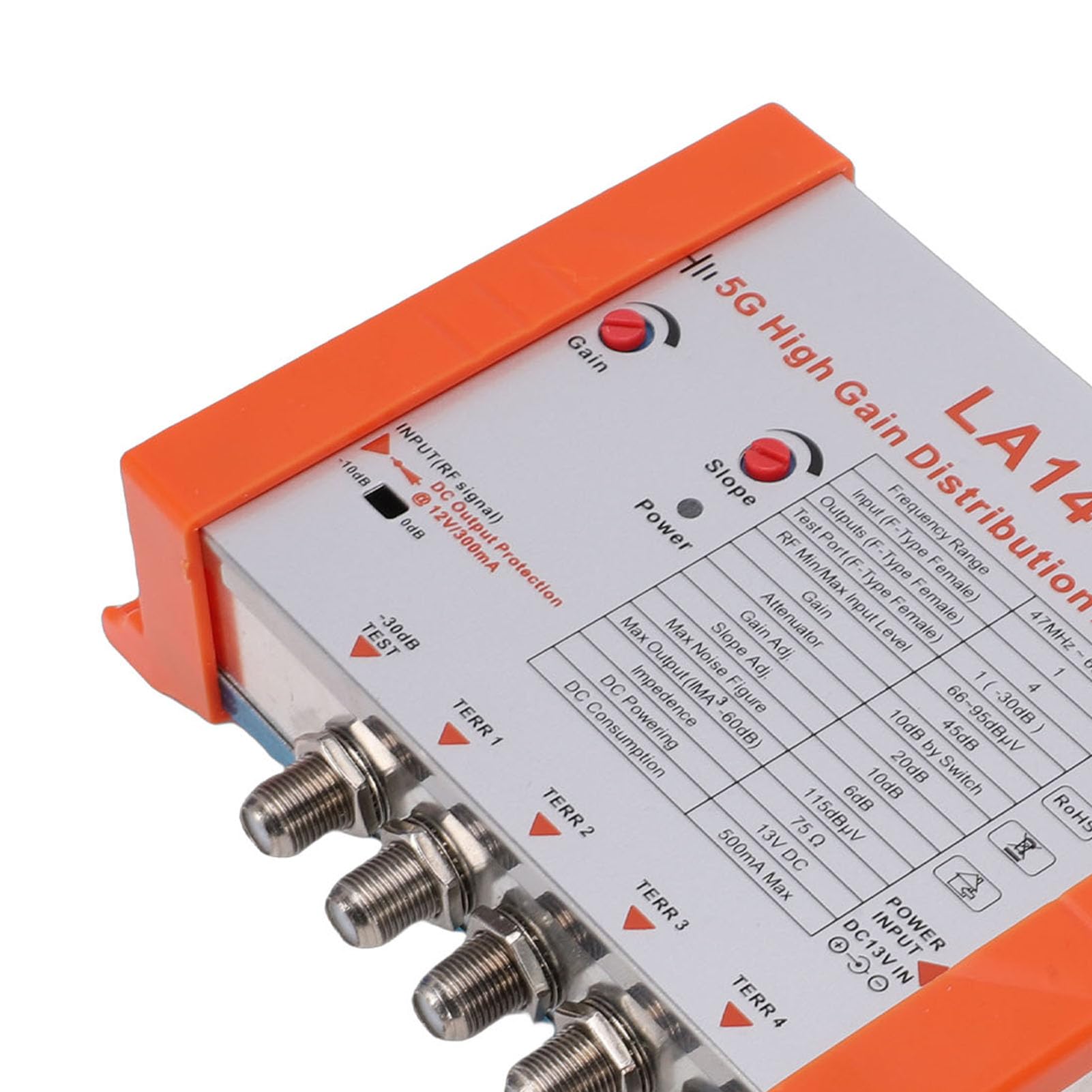 LICAEVEY Amplificador de Antena de 4 Canales con Filtro 5G LTE, Modulador de Distribución de Alta Ganancia de 45 DB Compatible con Cascada de Bucle IRS y Alimentación Remota para una (Enchufe de la