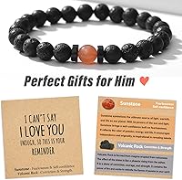 Vista 10 de Christmas Stocking Stuffers for Teen Boys/Men-Strength/Confidence-Masculine Handmade Gemstone Bracelets with Meaningful Card