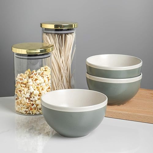 Miniatura 5 de Stone Lain Serenity - Juego de platos de cerámica, 4 cuencos, color verde y crema