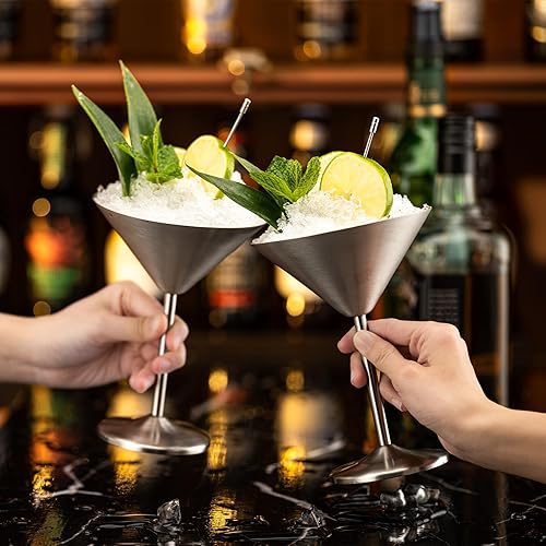 Miniatura 4 de Juego de 4 vasos de Martini de acero inoxidable con púas y cuchara, vasos de Martinin irrompibles de 8 onzas, vasos para exteriores para helado,