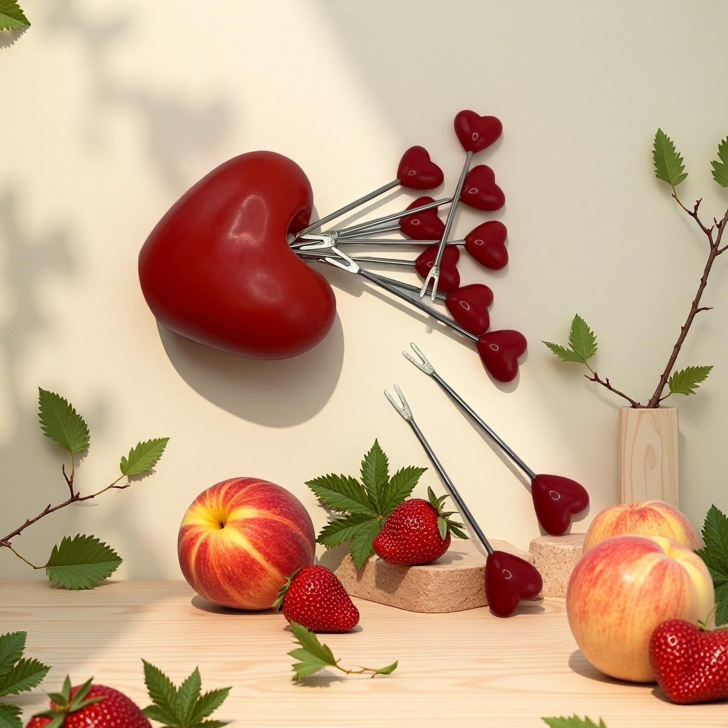 Set of 10 Stainless Steel Fruit forks and 1 Love Holder, Dessert Forks Salad Forks Food Picks