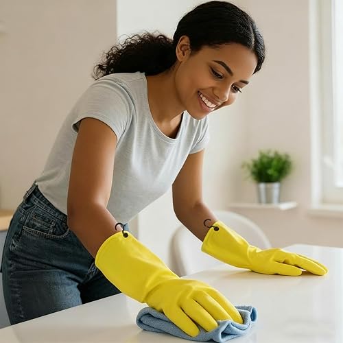 Miniatura 3 de Guantes de goma para lavar platos - 4 pares de guantes de cocina con ganchos de mano, guantes para el hogar, talla grande
