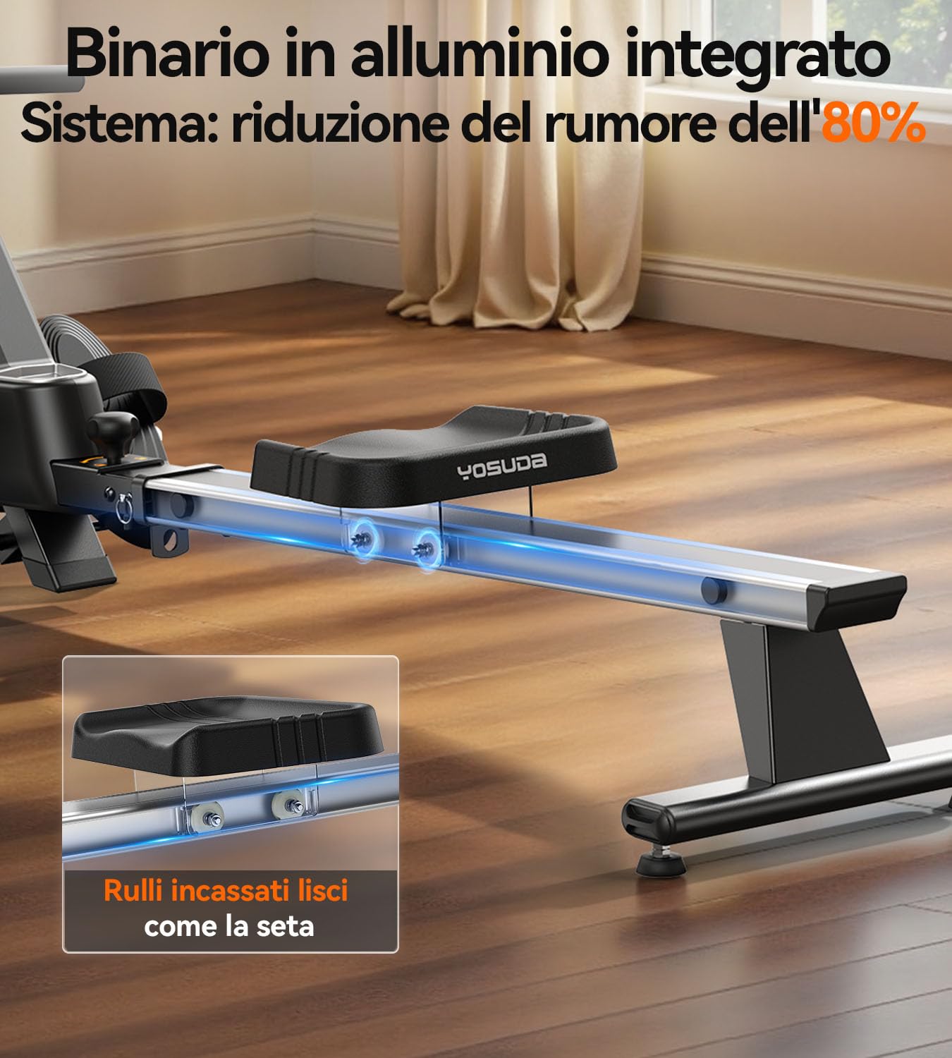 YOSUDA Vogatore magnetico, capacità di carico 158,8 kg, pieghevole per uso domestico, con monitor LCD, supporto per tablet e comodo cuscino per seduta - Vista 4
