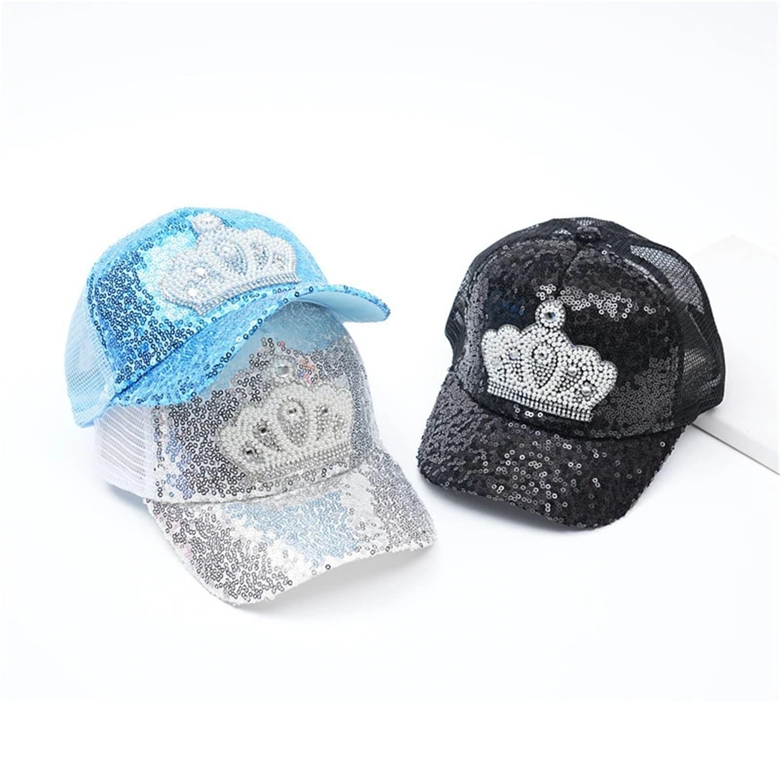 MRKU Cappello Estivo da Sole con Paillettes, Berretto da Baseball per Bambini, Sottile, Traspirante, in Rete, Stile Hip Hop, Regolabile, per Ragazze e Ragazzi.