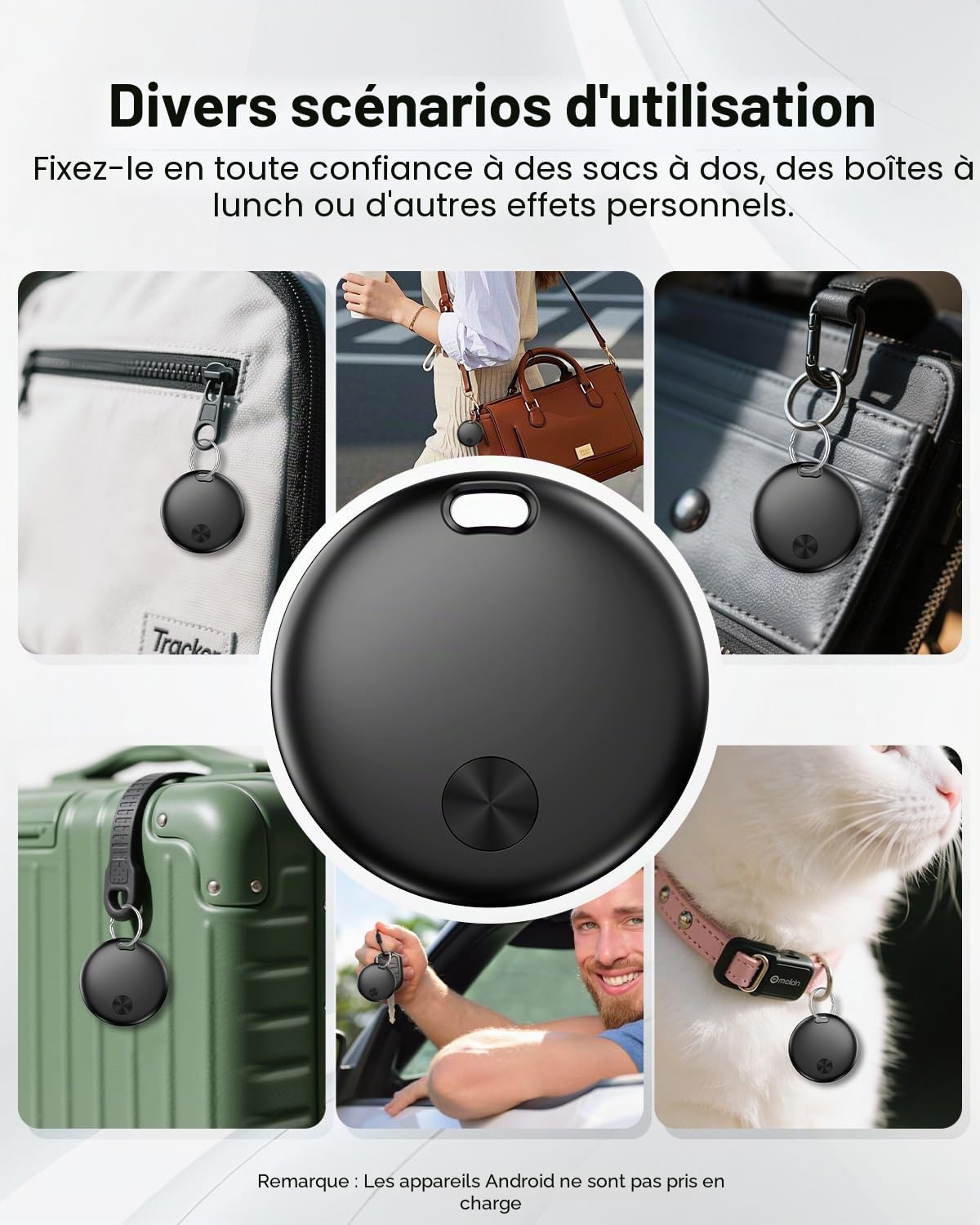 Smart Air Traceur Tag, Compatible avec Apple Find My (iOS Uniquement), étanche IP67, Batterie Remplaçable, Localisateur de Clés/Portefeuilles/Valises/Sac à Dos - Lot de 4