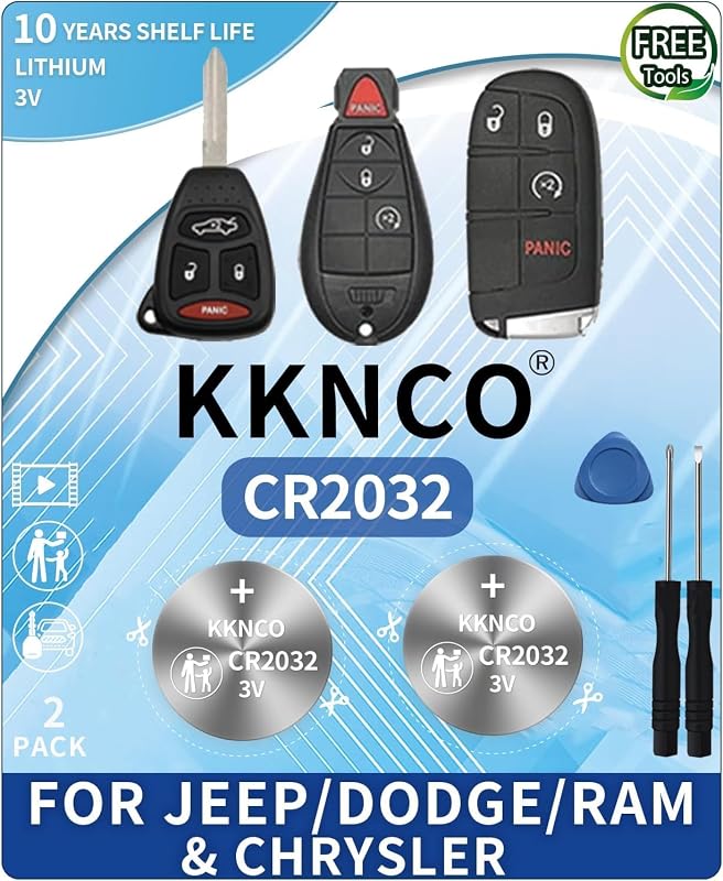 Baterias CR2032 para chave presencial Jeep Dodge Ram Chrysler KKNCO – Kit com 2 e ferramentas