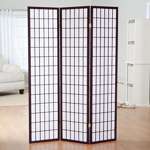 GTU Furniture Japanese Style 3 Panels Wood Shoji Room Divider Screen Oriental for Home/Office (Cherry) - Cherry