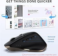 Vista 5 de iClever Mouse inalámbrico con Bluetooth o receptor USB, 5 ratones ajustables de 2400 DPI recargables para computadora, mouse inalámbrico
