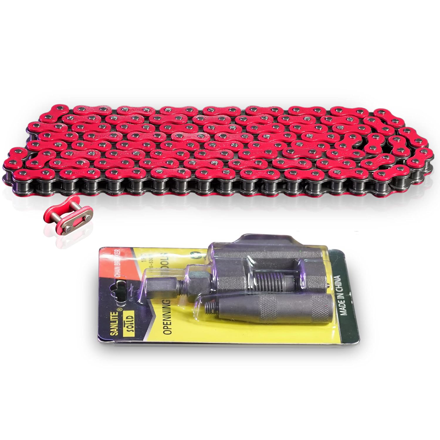 CLEO 428 Motorcycle Chain+ Chain Breaker, 428 Standard Roller Chain 140 Links Heavy Duty Drive Chain for 50cc 70cc 90cc 110cc 125cc Dirt Pit Bike ATV Quad Go Kart Scooter Mini Bike