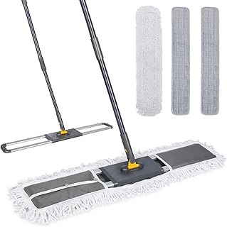 Almcmy Commercial Dust Mop, 32" Microfiber Floor Mop with 61" Telescopic Handle, Total 3 Washable Mop Pads, Wet & Dry Mop for Hardwood Tile Marble Laminate Floor Cleaning