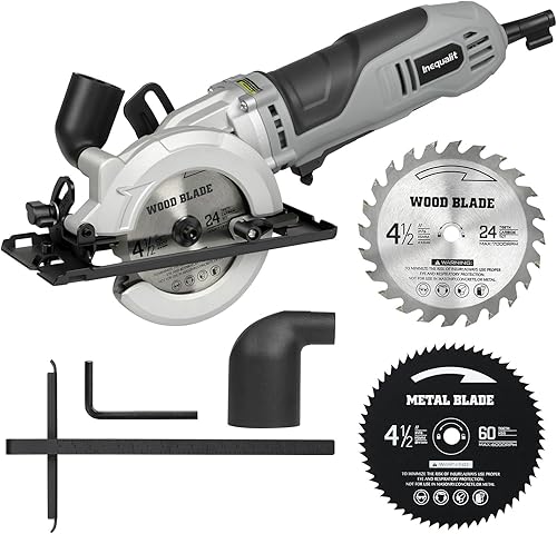 Mini sierra circular de 710 W, sierra compacta con cable de 5200 RPM y 6 amperios con TCT 24T de 4-12 pulgadas y hoja HSS 60T, regla guía paralela,