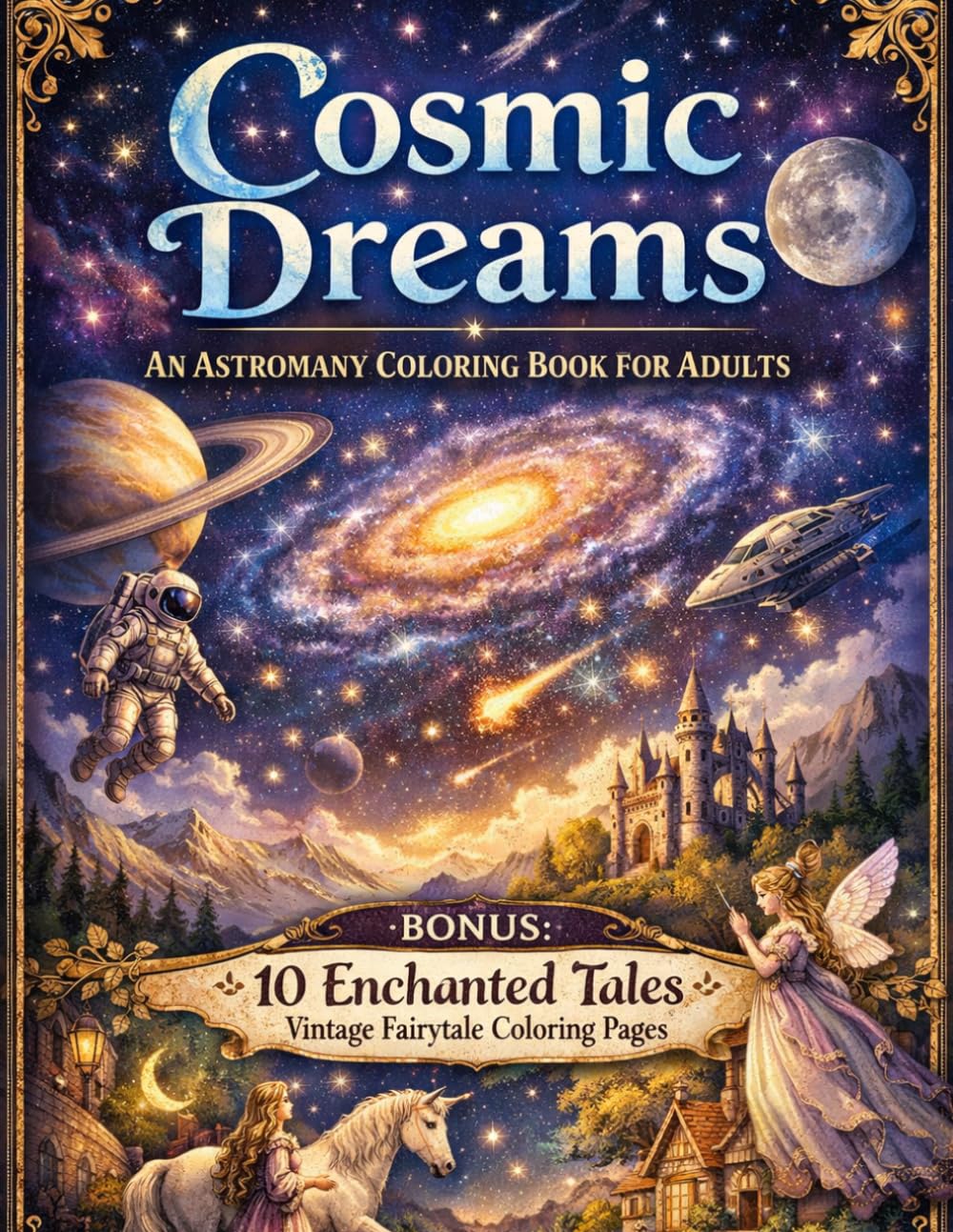 Cosmic Dreams An Astronomy Coloring Book for Adults: 100+ Celestial Designs of Galaxies, Planets, Stars & Space Wonders for Relaxation | BONUS: 10 ... (8.5x11) (The Celestial Worlds Collection)