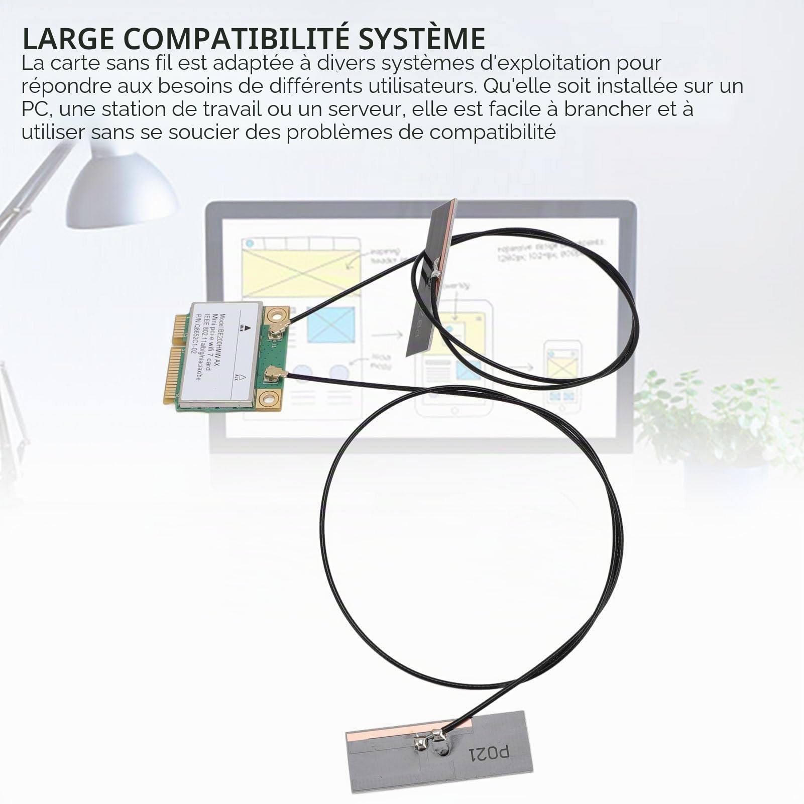 Carte sans Fil WiFi 7, Double Bande 802.11ax Mini PCI-E Adaptateur de Réseau de Carte WiFi, BT5.4 2,4 GHz 574Mbps 5 GHz 2,4 Gbps 6GHz 5800Mbps pour Les Ordinateurs Portables (avec antenne)