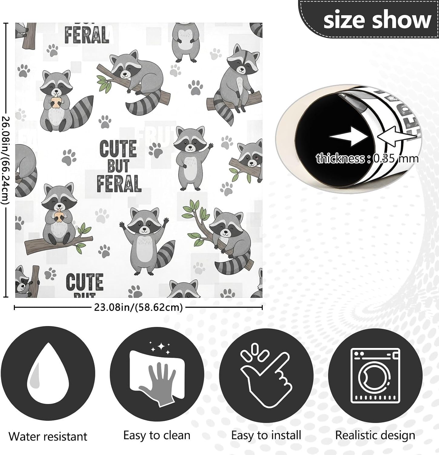 QUGRL Cute But Feral Raccoon Dishwasher Magnet Cover Front Door Decorative Refrigerator Covers Magnetic Sheet Sticker Wash Machine Fridge Panel Decal for Kitchen Appliance 23x26 in