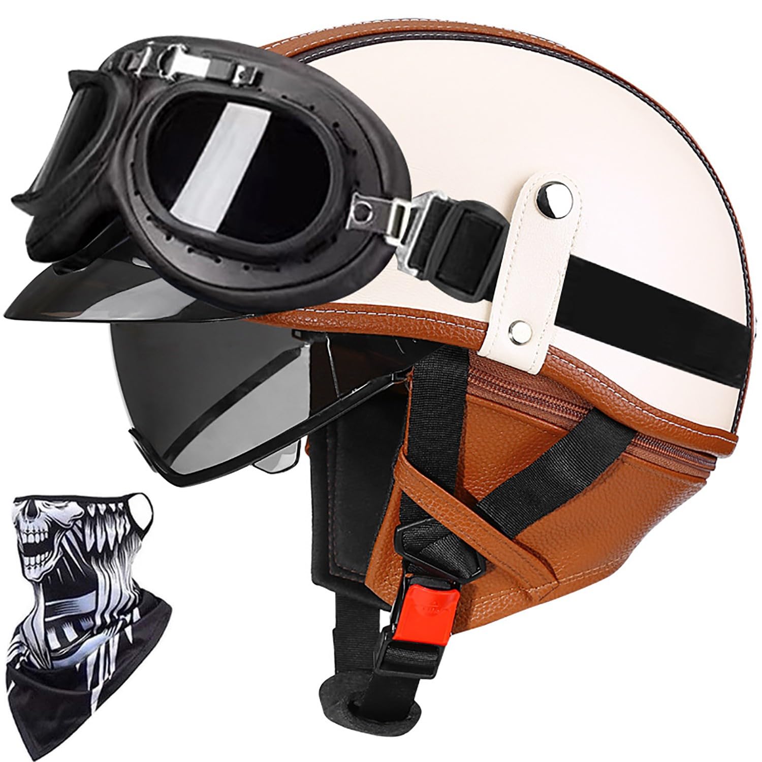 CNNGU PU Helmet Half Helmet For Men And Women, German Style Retro Open Face Helmet, Moped Scooter Half Helmet ECE Approved Vintage Locomotive Motorbike Half Shell Helmet