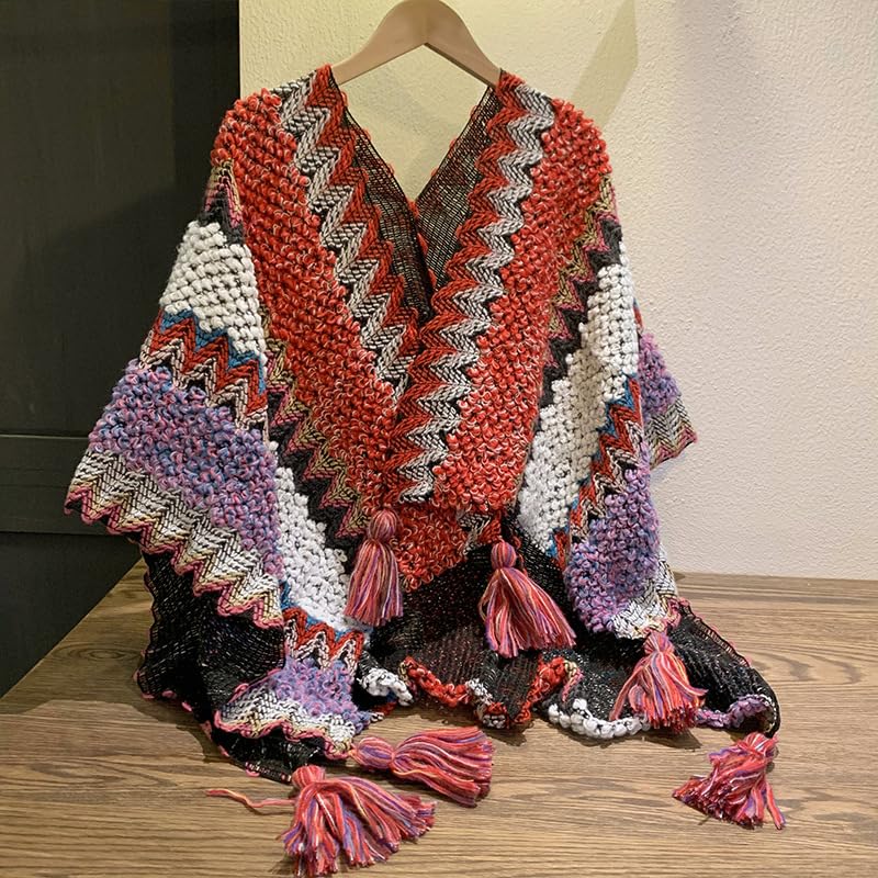 Women Knitted Blanket Shawl Fashion Woven Blanket Shawl Autumn/Winter Poncho Shawl Casual Y2K Tassel Blanket Shawl4