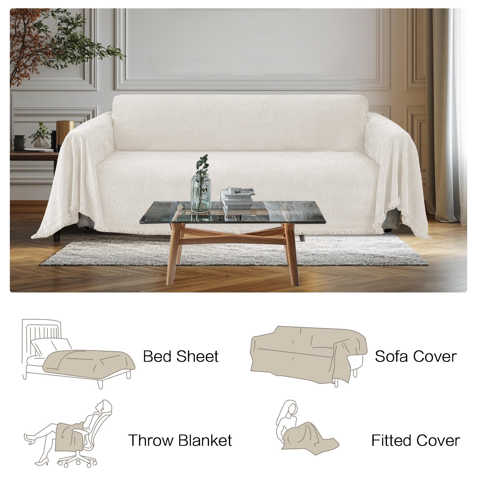 BellaHills Waterproof Sofa Cover 3 Seater Chenille Sofa Covers 2 Seater Armchair Covers L Shape Sofa Slipcover Non-Slip Couch Covers with Tassel Sofa Protector from Dogs - Image 3