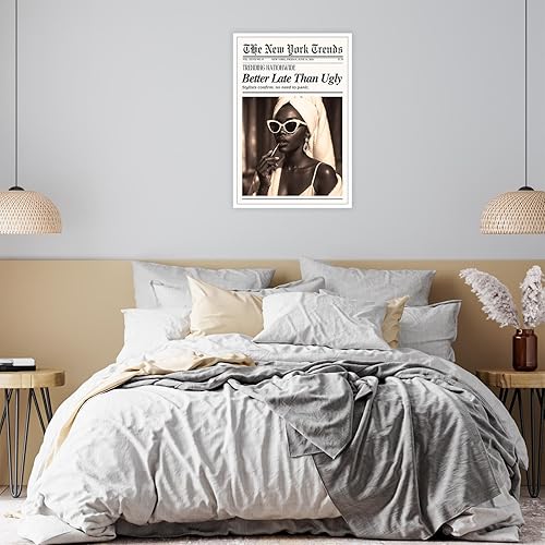 Miniatura 8 de Póster de moda con texto en inglés Better Late Than Fe, impresiones en lienzo de periódico de moda, retro, negro, femenino, arte de pared,