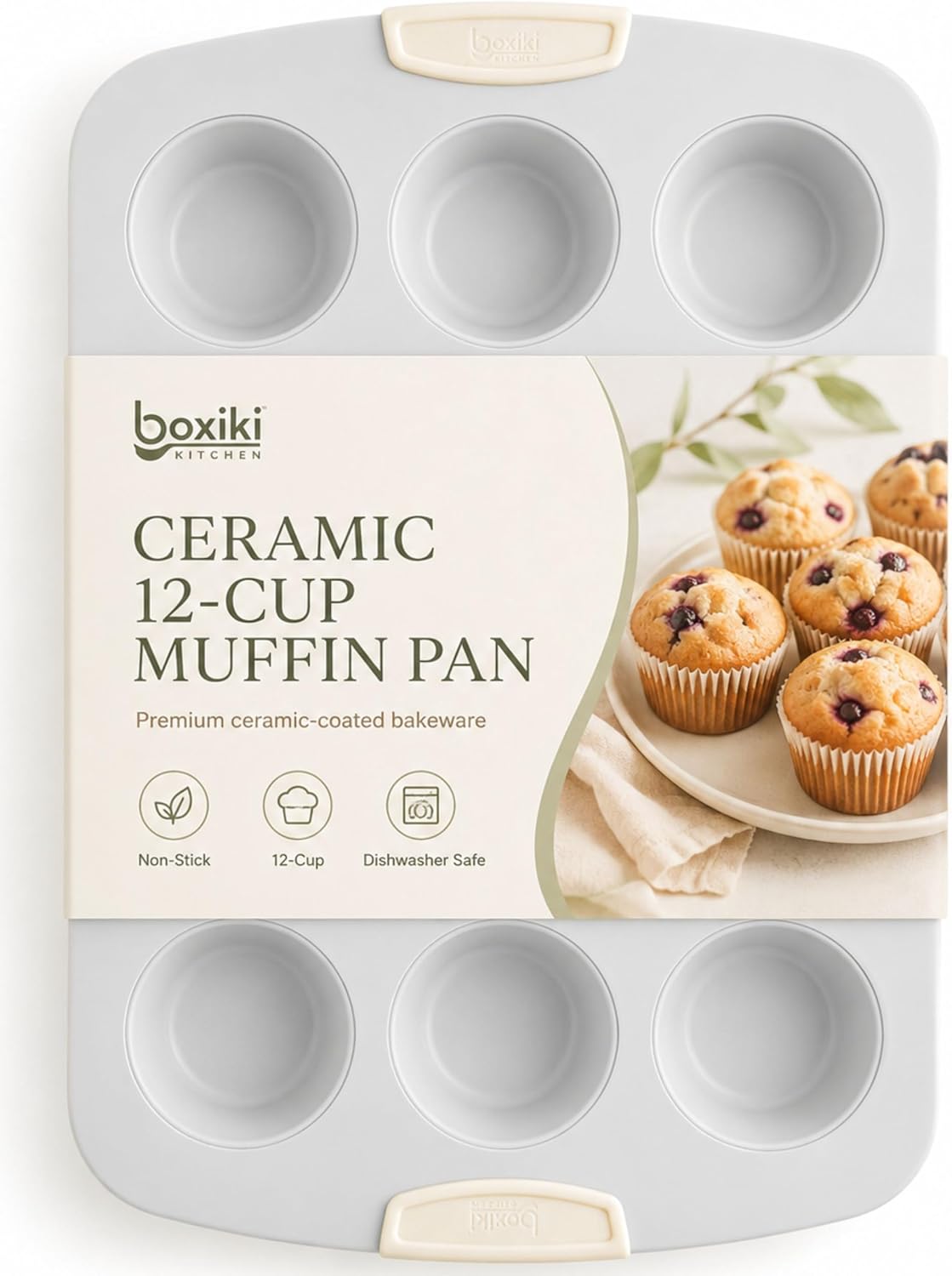 Boxiki Kitchen Nonstick Ceramic 12-Cup Muffin Pan, 15 x 10 Inch