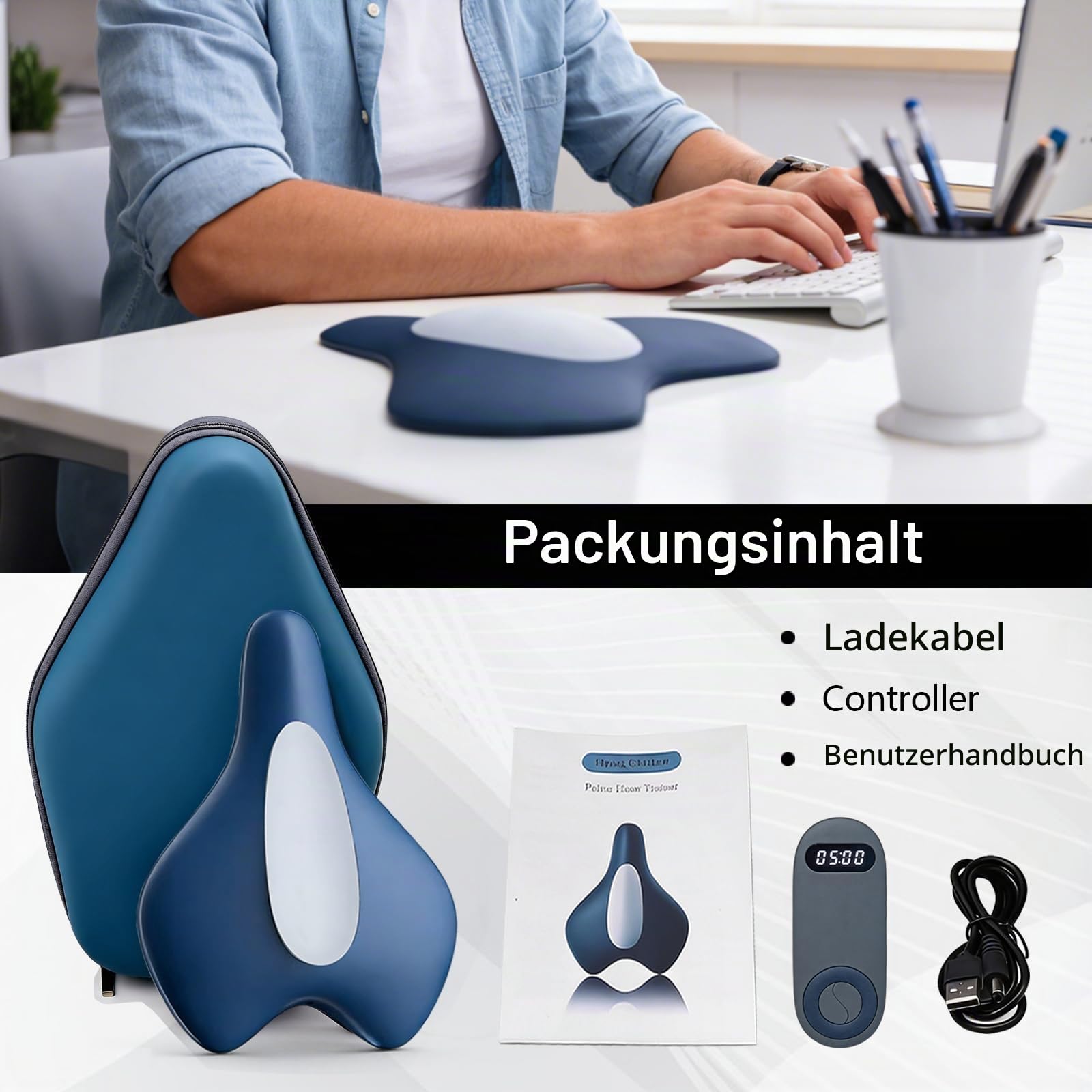 Beckenbodentrainer Fuer Maenner und Frauen elektrisch, mit EMS Luftkissen, Vibration, Wärme, Fernbedienung, 5 Intensitätsstufen, tragbar für Blasenkontrolle, Muskelstärkung und Rehabilitation