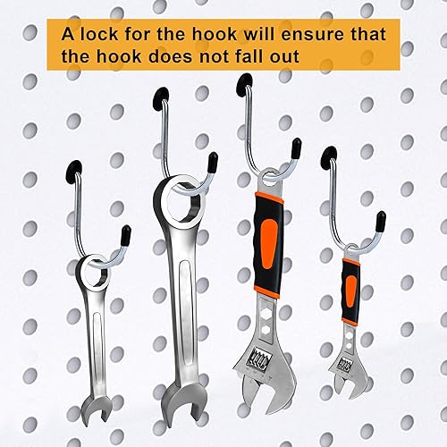 Miniatura 3 de 60 ganchos en J para tablero de clavijas con 60 cerraduras de gancho para tablero de clavijas, no se caen, para colgar joyas, herramientas