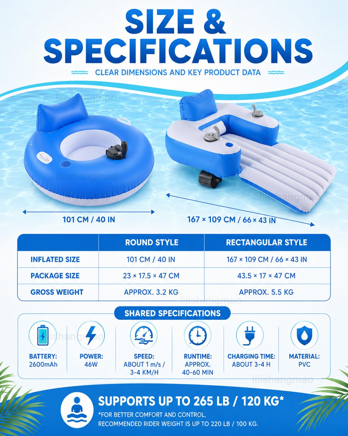 Galleggiante motorizzato per piscina, lettino elettrico con batteria ricaricabile, doppia elica, portabicchieri, maniglie e schienale per feste in piscina e divertimento all'aperto