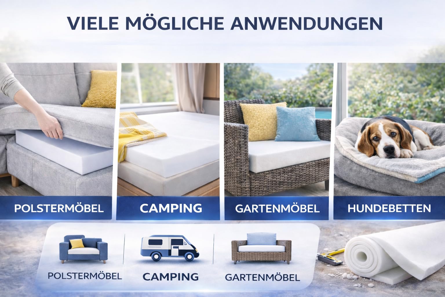 All4All Schaumstoffplatte RG25/44 90x200 cm – Mittelfest - Polsterschaum – Zuschnitt für Matratze, PU-Schaumstoff - Polster & Wohnmobil - Camper & DIY (90x200x10cm)