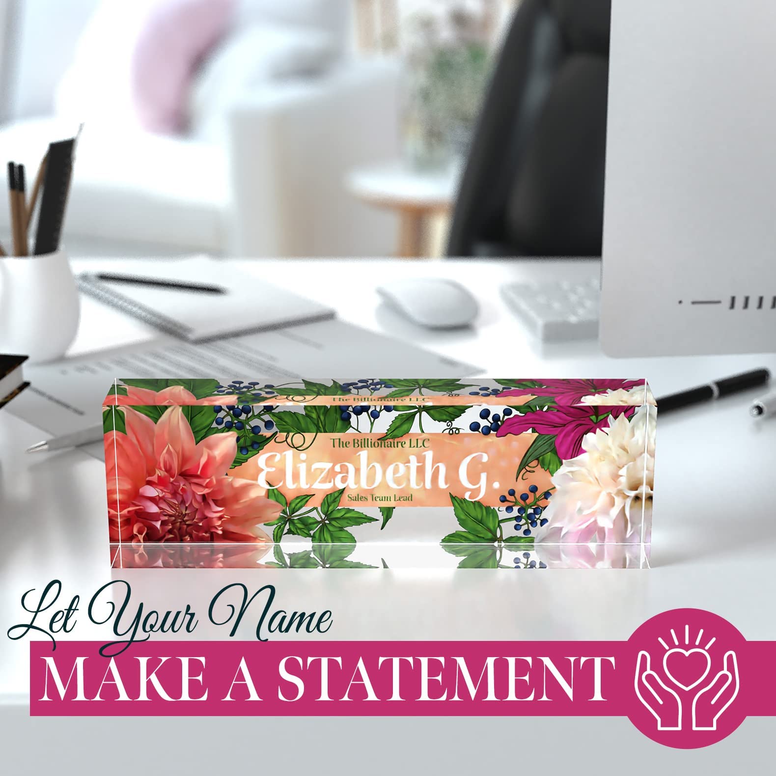 Personalized Desk Name Plate - Custom Acrylic Office Sign With Gift Box