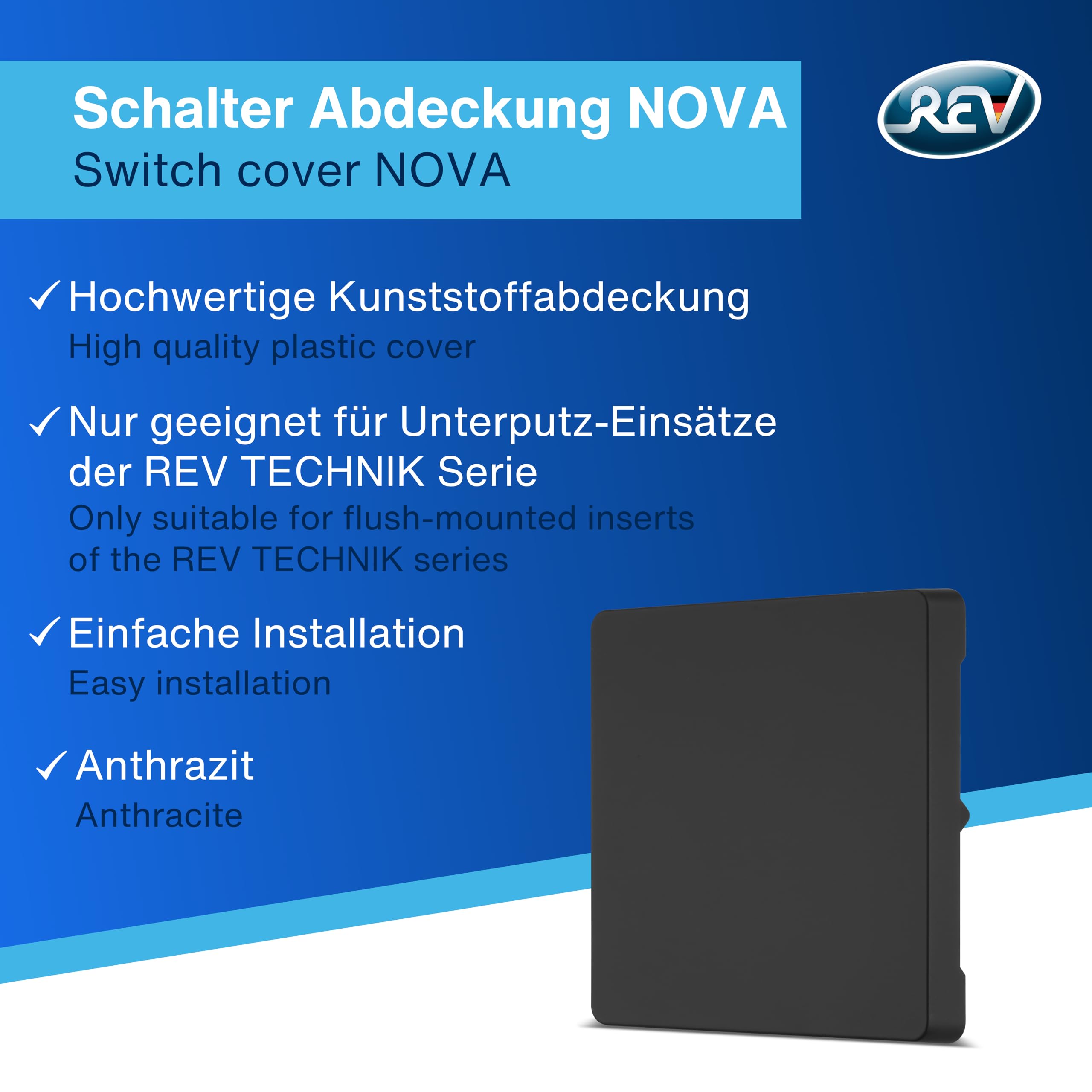 REV Serie di interruttori Nova, set risparmio – 10 x copertura per interruttore a croce, pulsante, interruttore Wi-Fi o interruttore A/W, antracite