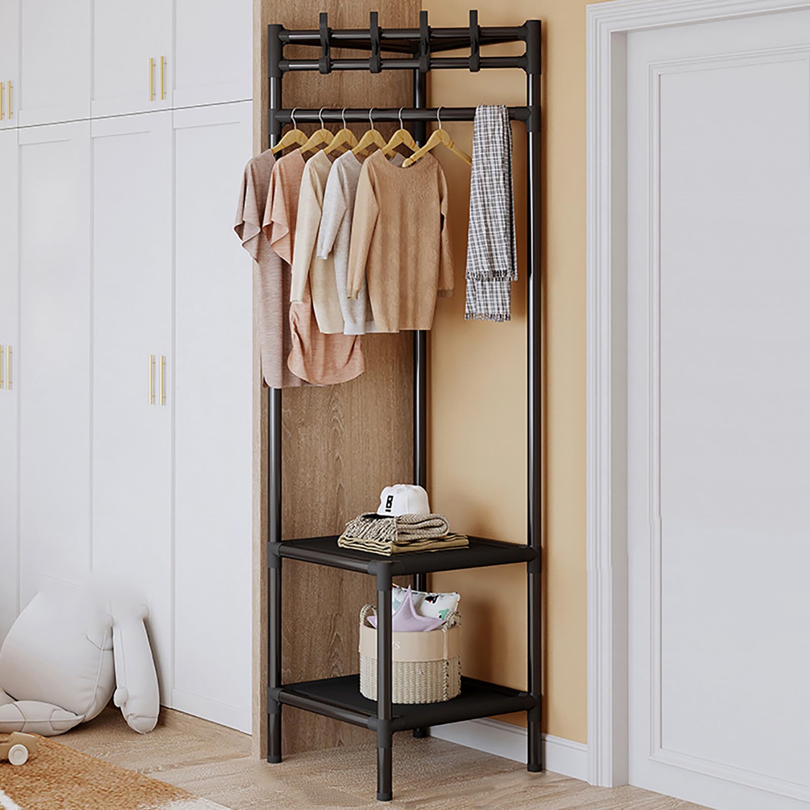 Porte-manteau d'angle en métal à 2 couches pour optimiser le mobilier gain de place