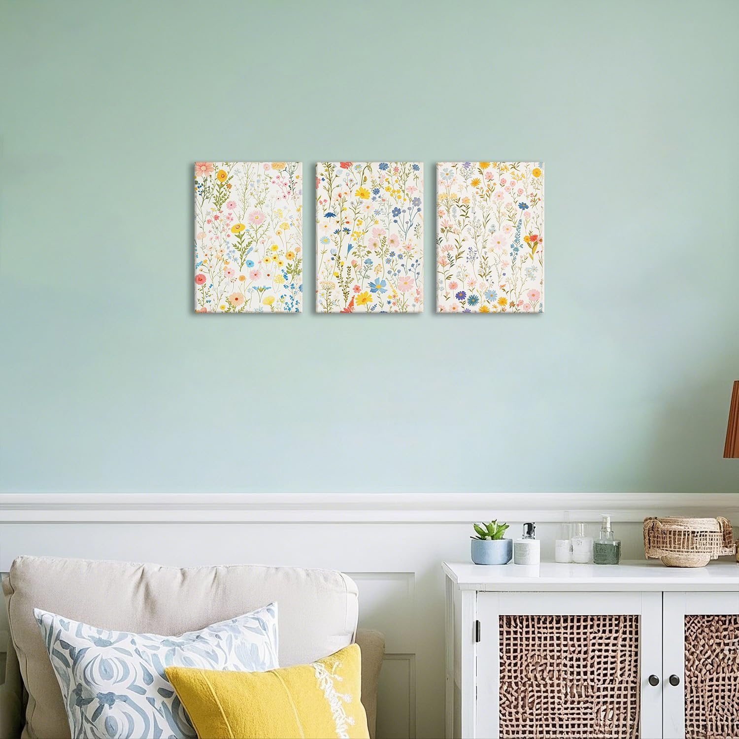 ZQARTZZQ Framed Colorful Wildflower Canvas Wall Art, Floral Wall Art, Watercolor Flower Wall Decor Flowers Pictures Prints Floral Painting Set of 3 for Living Room Girls Bedroom Bathroom