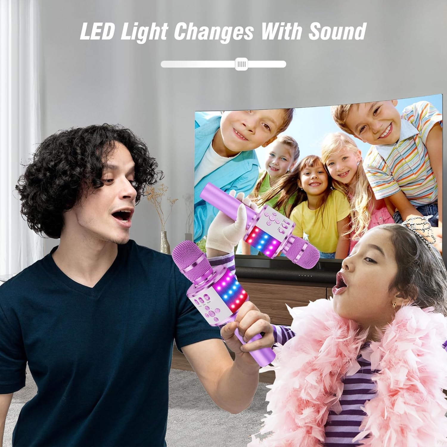 BONAOK Karaoke Microphone for Kids & Adults - Bluetooth Microphones Singing Mic with Disco Lights, Echo Effect, Built-in Speaker Portable Karaoke Player for Party Travel Gifts Q78(Light Purple) image 7 of 8 B0CHRNGNVP