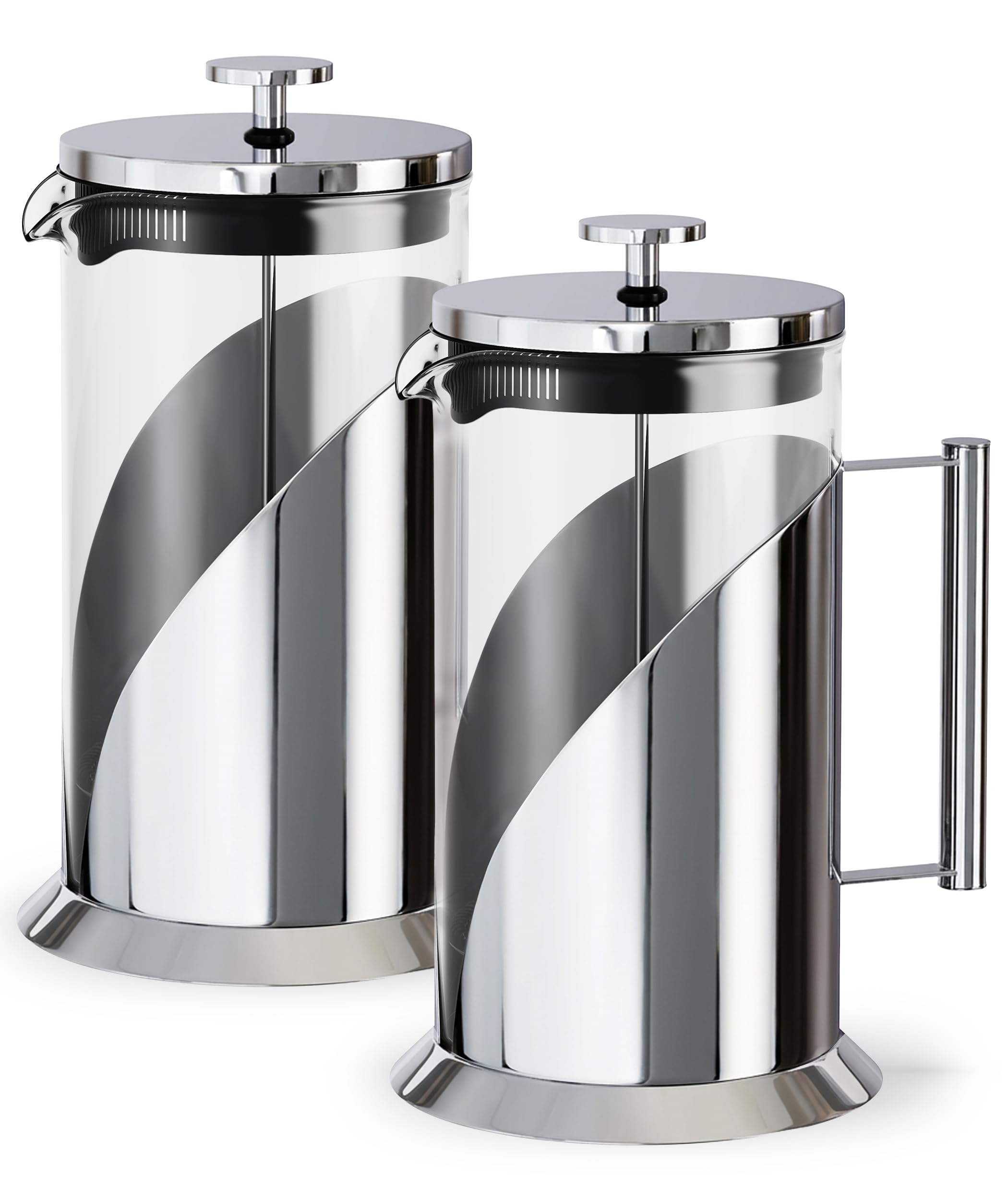 Cafe Du Chateau Stainless Steel French Press Coffee Maker 34 oz – Insulated Coffee Press with 4-Level Filtration, Manual Brewer for Tea, Camping &amp; Travel, BPA-Free Glass (Pack of 2)