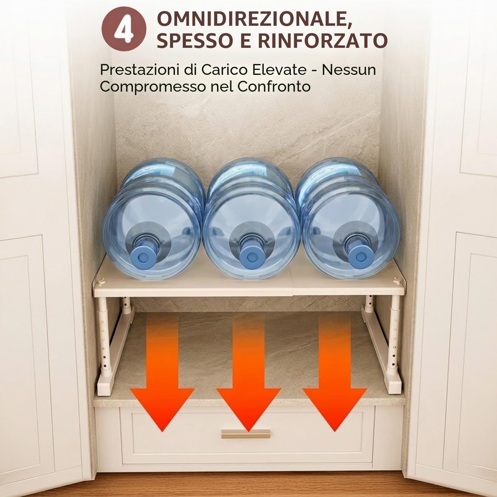 Mensola da cucina estensibile, scaffale da armadio regolabile in altezza, organizer da bancone impilabile, in acciaio al carbonio, mensola da pranzo beige, 50-85 x 42 x 35-50 cm
