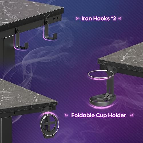 Miniatura 5 de Bestier Escritorio para juegos con luces LED, escritorio para computadora de 42 pulgadas con soporte para monitor, estación de trabajo para