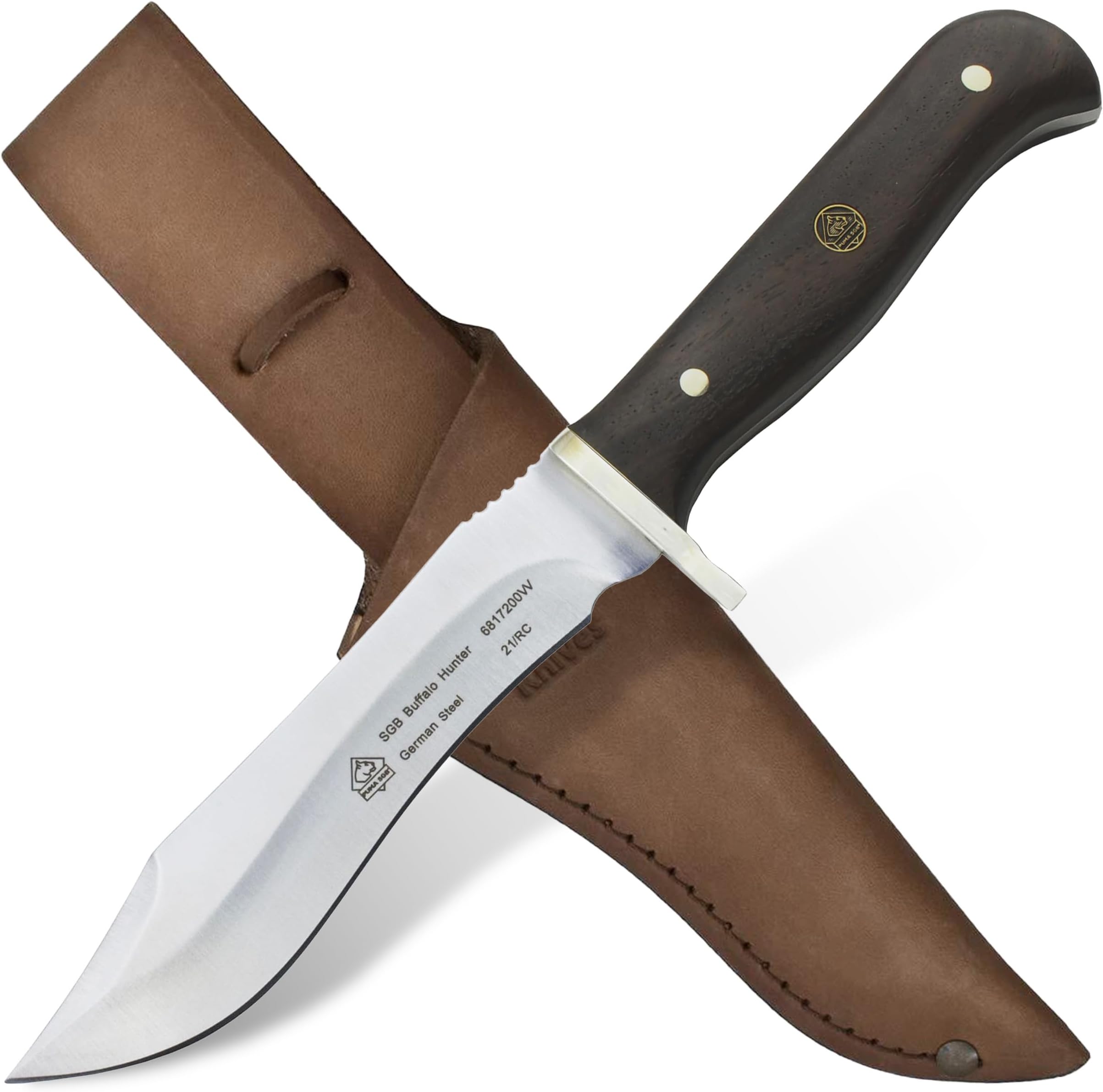 Puma SGB โ Buffalo Hunter - Hunting Knife with Jacaranda Wood Handle โ Handmade from German 1.4116 Steel โ 5.7โ Fixed Blade โ Full Tang โ Includes High Quality Leather Sheath