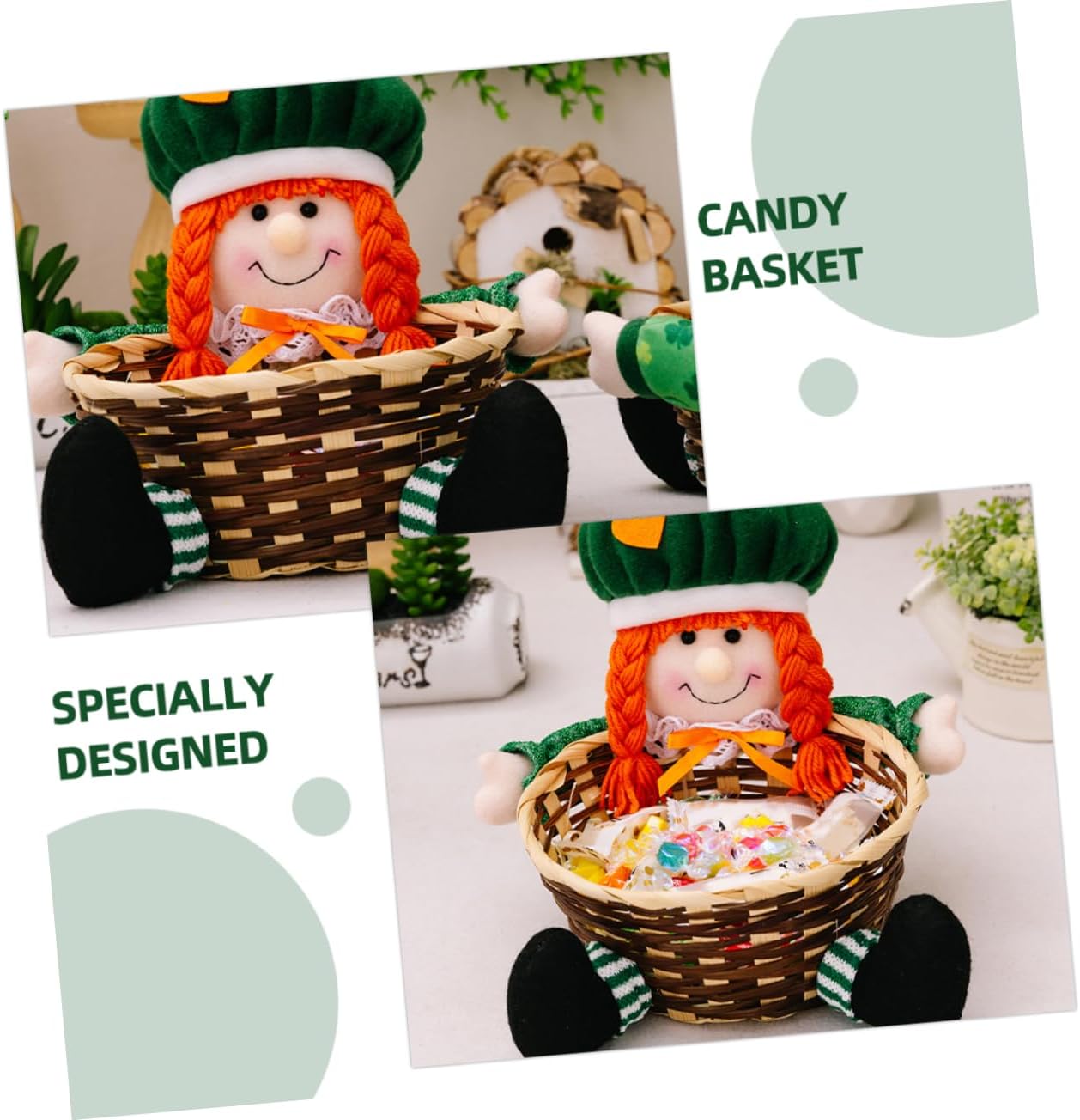 Unomor Patrick's Day Candy Basket Creative Snack Holder with Adorable Doll Design for Table Decoration and Festive Atmosphere Sturdy and Odorless Material for Celebrations