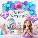 Velunza Mermaid Theme Birthday Decorations Banner with Latex & Foil Balloons Set of 36 Pcs | Girl Birthday Decoration Kit Mermaid Theme | Bday Party Decorative Items gallery image