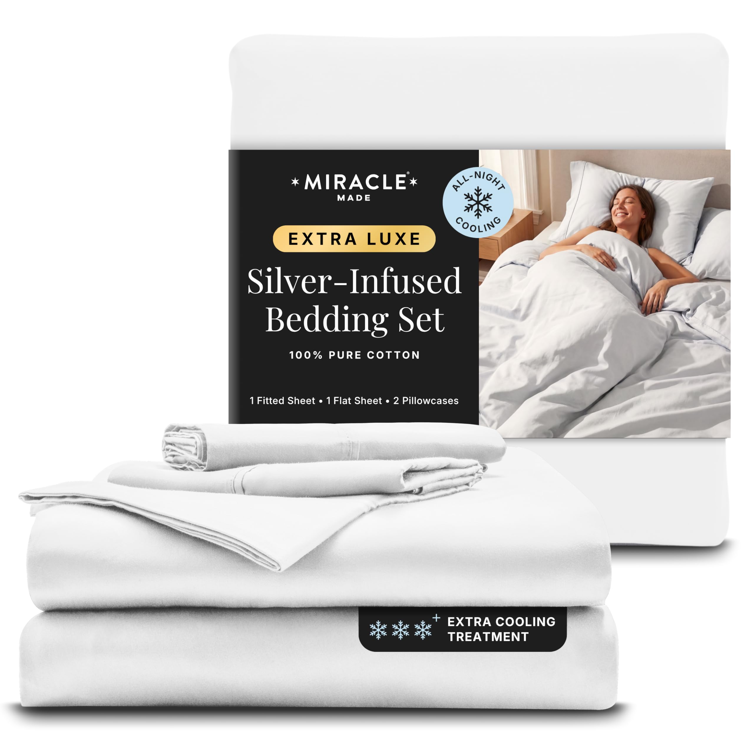 Miracle Made Extra Luxe Soft Cooling Bed Sheet Set Twin XL White