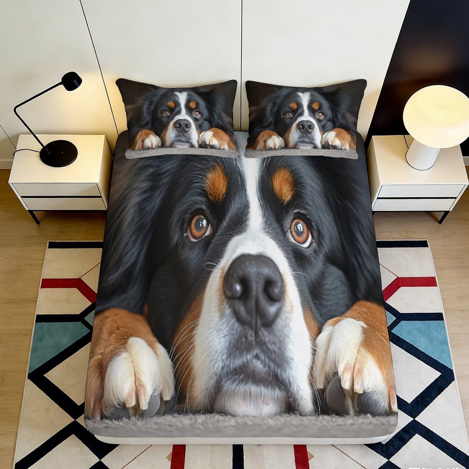 Jqzkxnhpbr Style-7 3D Printed Bernese Mountain Dog Fitted Sheet Microfiber Soft Black White Mattress Cover For Bedroom Dorm Home Decor 90X200x25cm