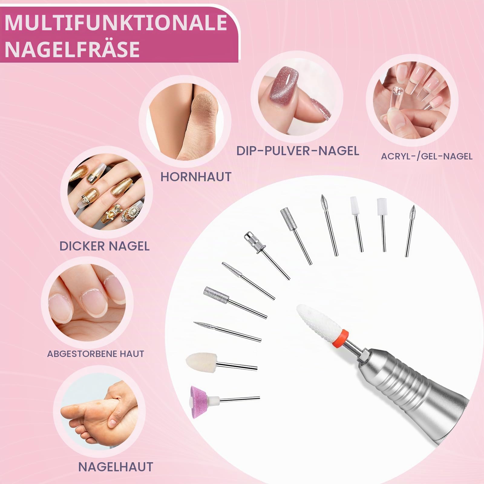 Nagelfräser für Gelnägel mit Aufbewahrungsbox, 40000U/Min 12in1 Elektrische Nagelfräser Nagelfeile Professionell Maniküre Pediküre Set Elektrisch für Acrylnägel