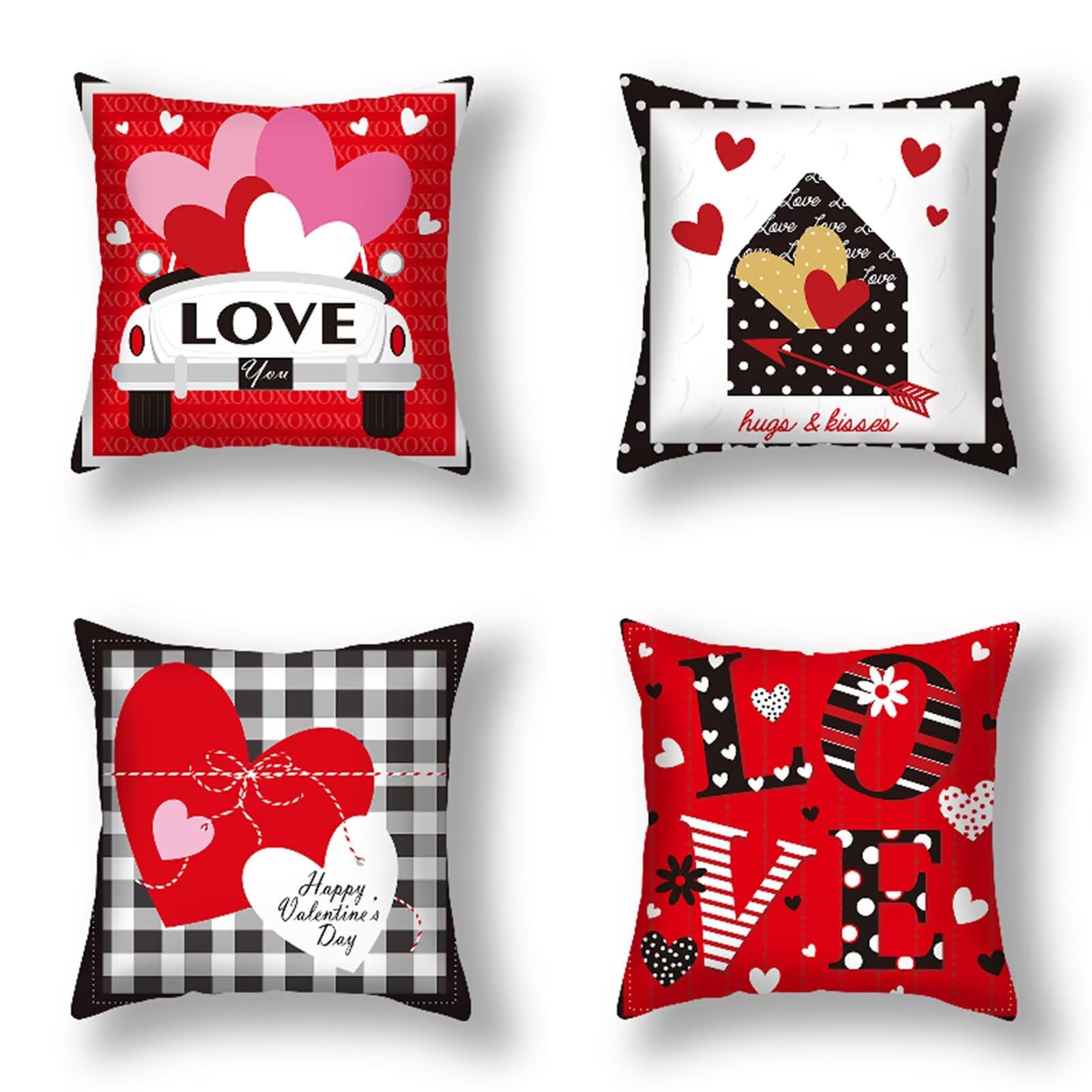 Kissenbezug 60x60 Set mit 4 Outdoor Kissen Valentinstag Serie Deko kissen Leinen Kissenhülle Beidseitig Kissenbezüge Valentinstag Serie Muster Kissenhüllen für Wohnzimmer Dekokissen 60x60cm Z-7966